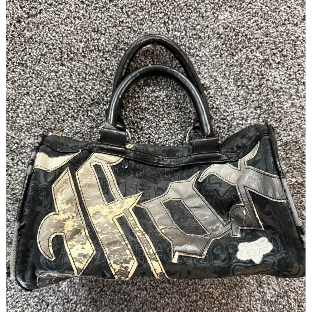 Fox Racing Bag Black Y2K Gothic Logo Canvas Barrel Handbag Motocross Vintage